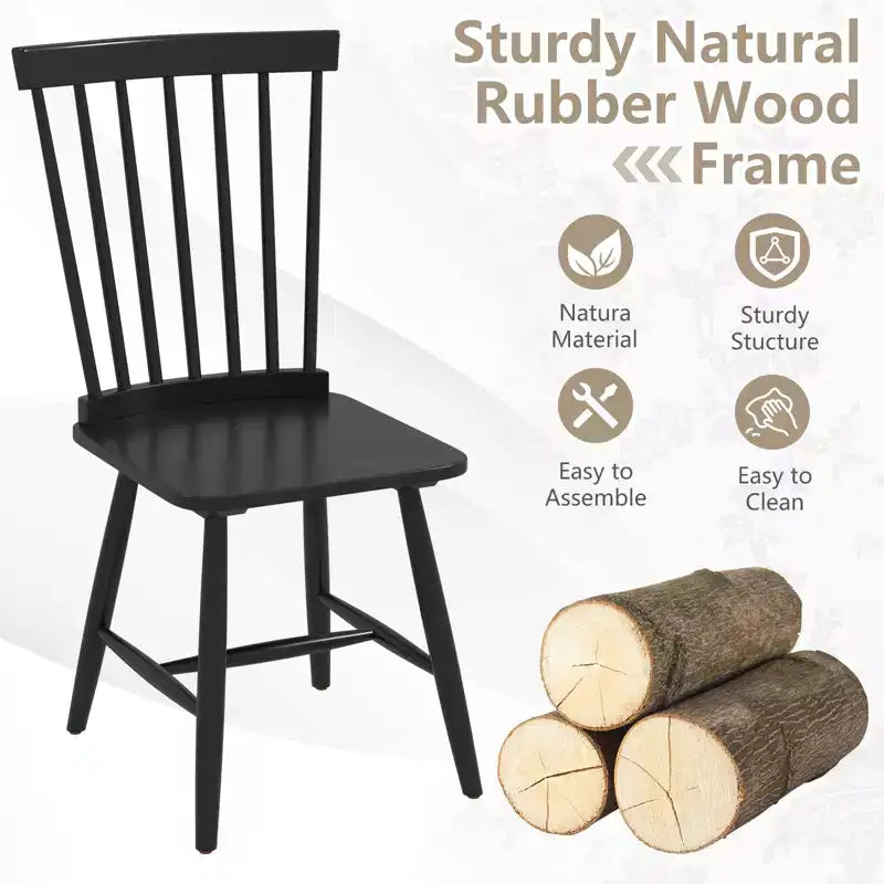Costway Lot de 2/4 chaises de salle à manger, chaises d'appoint de cuisine avec assise spacieuse, cadre en bois d'hévéa pour salle à manger, noir