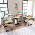 Bestier Bureau d'Angle en L de 55" avec Étagère de Rangement, 3 Trous Passe-Câbles
