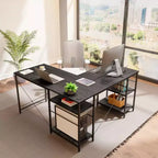 Bestier Bureau d'Angle en L de 55" avec Étagère de Rangement, 3 Trous Passe-Câbles