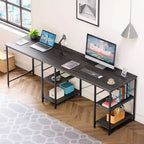Bestier Bureau d'Angle en L de 55" avec Étagère de Rangement, 3 Trous Passe-Câbles