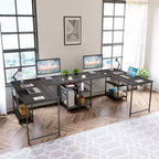 Bestier Bureau d'Angle en L de 55" avec Étagère de Rangement, 3 Trous Passe-Câbles