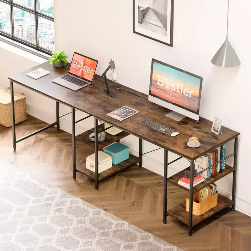Bestier Bureau d'Angle en L de 55" avec Étagère de Rangement, 3 Trous Passe-Câbles
