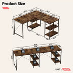 Bestier Bureau d'Angle en L de 55" avec Étagère de Rangement, 3 Trous Passe-Câbles