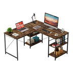 Bestier Bureau d'Angle en L de 55" avec Étagère de Rangement, 3 Trous Passe-Câbles