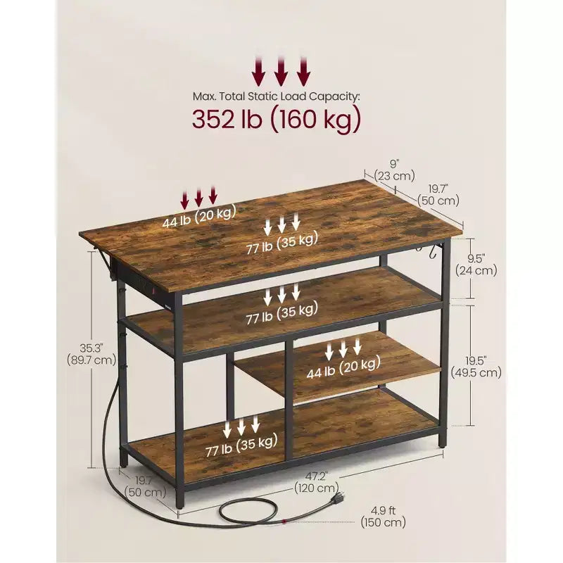 VASAGLE Îlot de cuisine avec abattant, Établi de cuisine avec plan de travail extensible, Chariot de cuisine, Étagère réglable