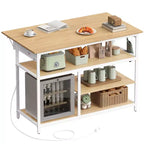 VASAGLE Îlot de cuisine avec abattant, Établi de cuisine avec plan de travail extensible, Chariot de cuisine, Étagère réglable