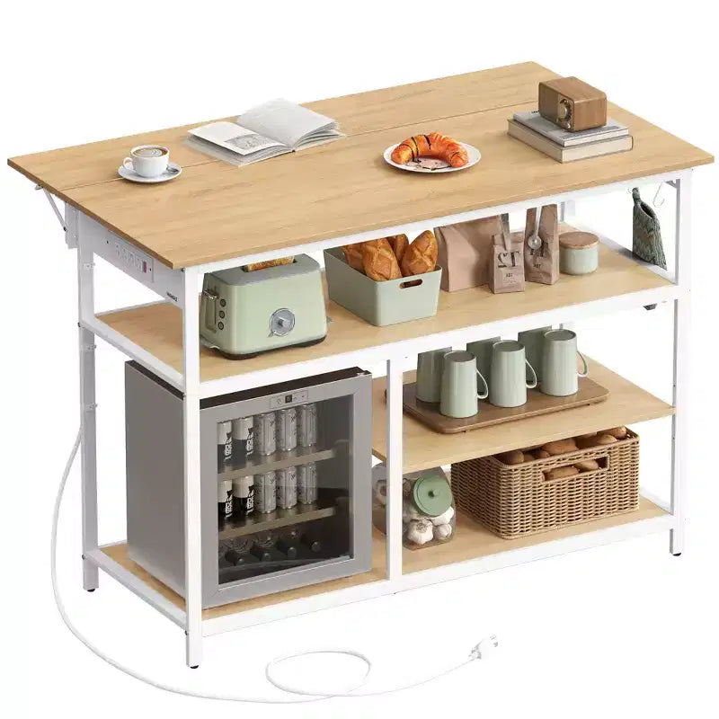 VASAGLE Îlot de cuisine avec abattant, Établi de cuisine avec plan de travail extensible, Chariot de cuisine, Étagère réglable