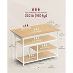 VASAGLE Îlot de cuisine avec abattant, Établi de cuisine avec plan de travail extensible, Chariot de cuisine, Étagère réglable