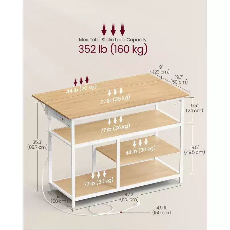 VASAGLE Îlot de cuisine avec abattant, Établi de cuisine avec plan de travail extensible, Chariot de cuisine, Étagère réglable