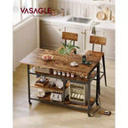 VASAGLE Îlot de cuisine avec abattant, Établi de cuisine avec plan de travail extensible, Chariot de cuisine, Étagère réglable