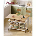 VASAGLE Kitchen Island with Drop Leaf, Kitchen Workbench with Extendable Worktop, Kitchen Cart, Adjustable Shelf
