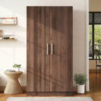 2-Door Wooden Wardrobe Armoire with 3 Storage Shelves, Brown - ModernLuxe