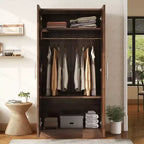 Armoire penderie 2 portes en bois avec 3 étagères de rangement, marron - ModernLuxe
