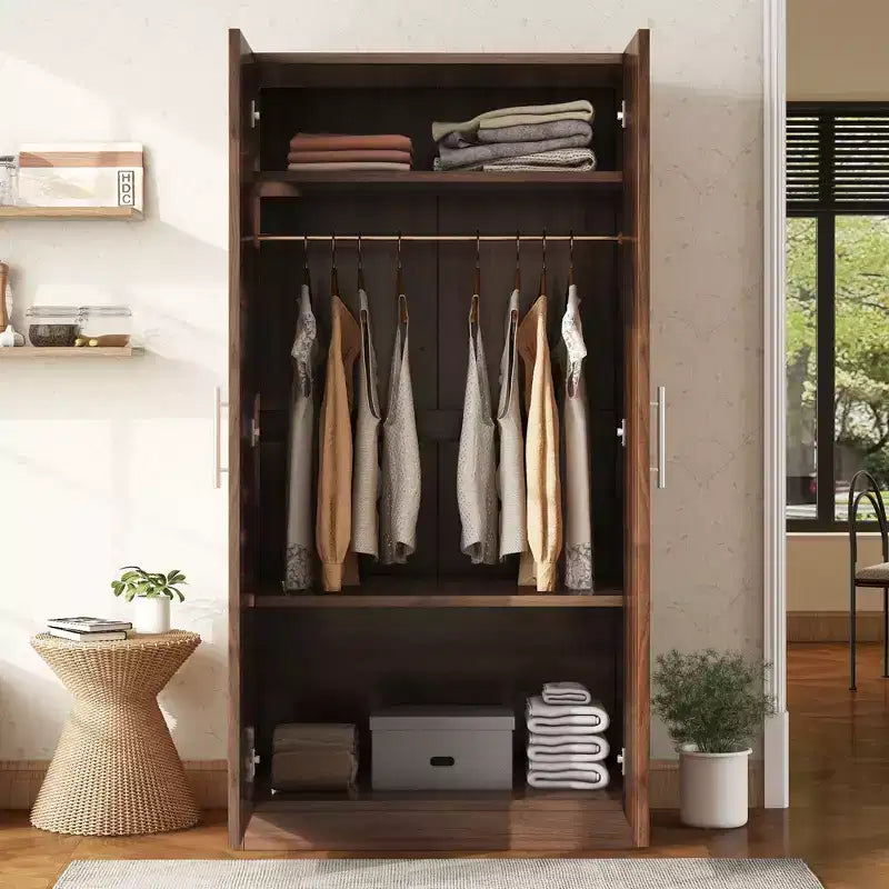 Armoire penderie 2 portes en bois avec 3 étagères de rangement, marron - ModernLuxe