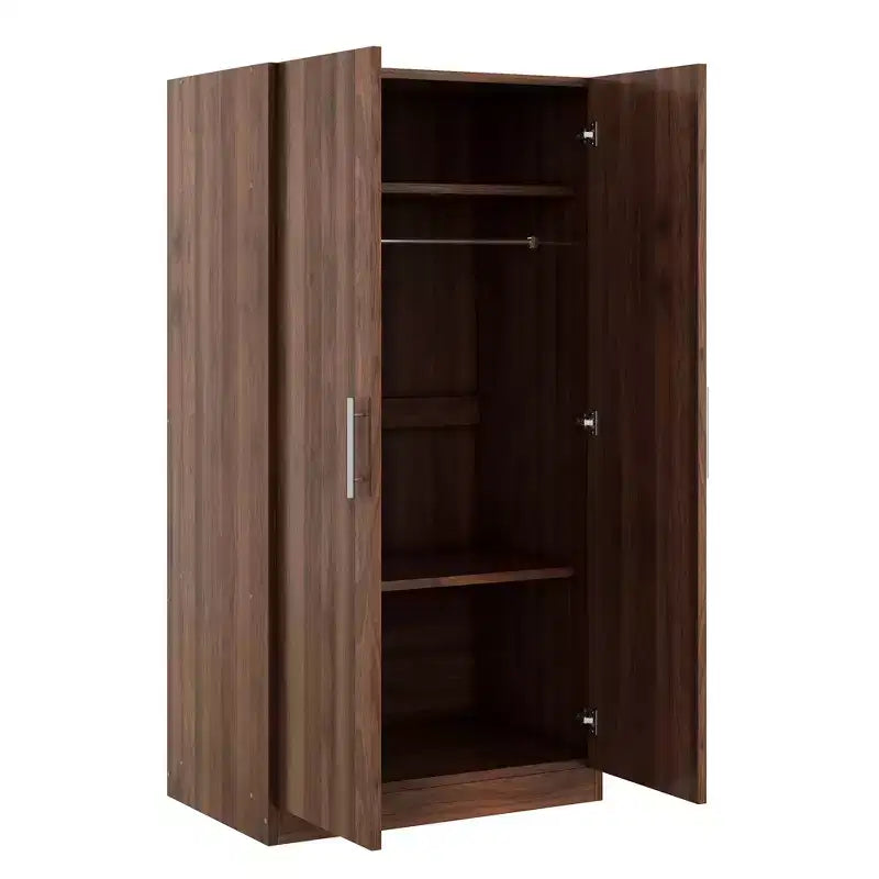 Armoire penderie 2 portes en bois avec 3 étagères de rangement, marron - ModernLuxe