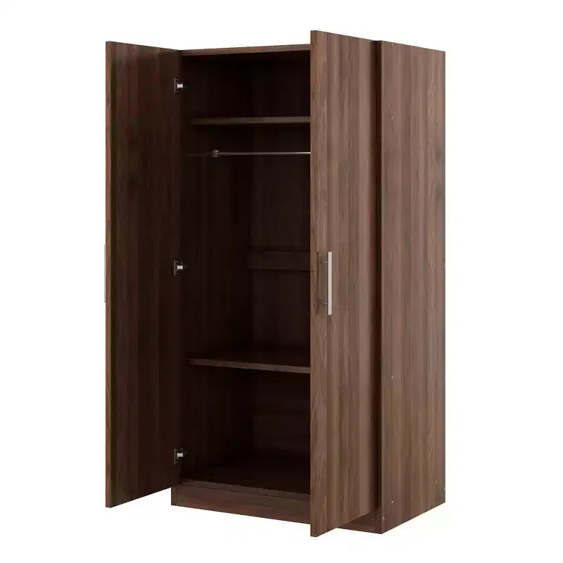Armoire penderie 2 portes en bois avec 3 étagères de rangement, marron - ModernLuxe
