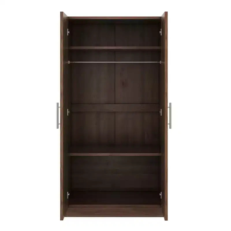Armoire penderie 2 portes en bois avec 3 étagères de rangement, marron - ModernLuxe