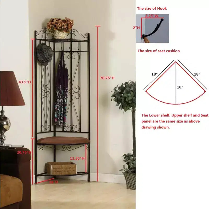 Meuble d'entrée Kings Brand Furniture Kandinsky avec banc et 6 patères, Noir