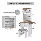 ELECWISH Coiffeuse avec Miroir et Lumières, Petite Coiffeuse de Ferme avec Panneau Rabattable, 3 Modes d'Éclairage, Chaise de Rangement, Table de Maquillage Compacte, Blanche