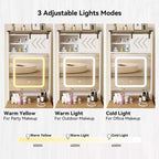 ELECWISH Coiffeuse avec Miroir et Lumières, Petite Coiffeuse de Ferme avec Panneau Rabattable, 3 Modes d'Éclairage, Chaise de Rangement, Table de Maquillage Compacte, Blanche