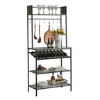 Kings Brand Furniture Lindsay Étagère de boulanger en marbre noir avec capacité de 9 bouteilles de vin et 8 crochets – Organisateur de rangement de cuisine, noir