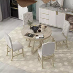 Whisen Retro Style 5-Piece Extendable Dining Set with 4-Botton Tufted Upholstered Chairs