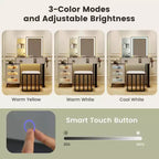 Coiffeuse moderne Costway avec miroir et lumières, éclairage LED 3 couleurs et station de charge