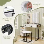 Coiffeuse moderne Costway avec miroir et lumières, éclairage LED 3 couleurs et station de charge