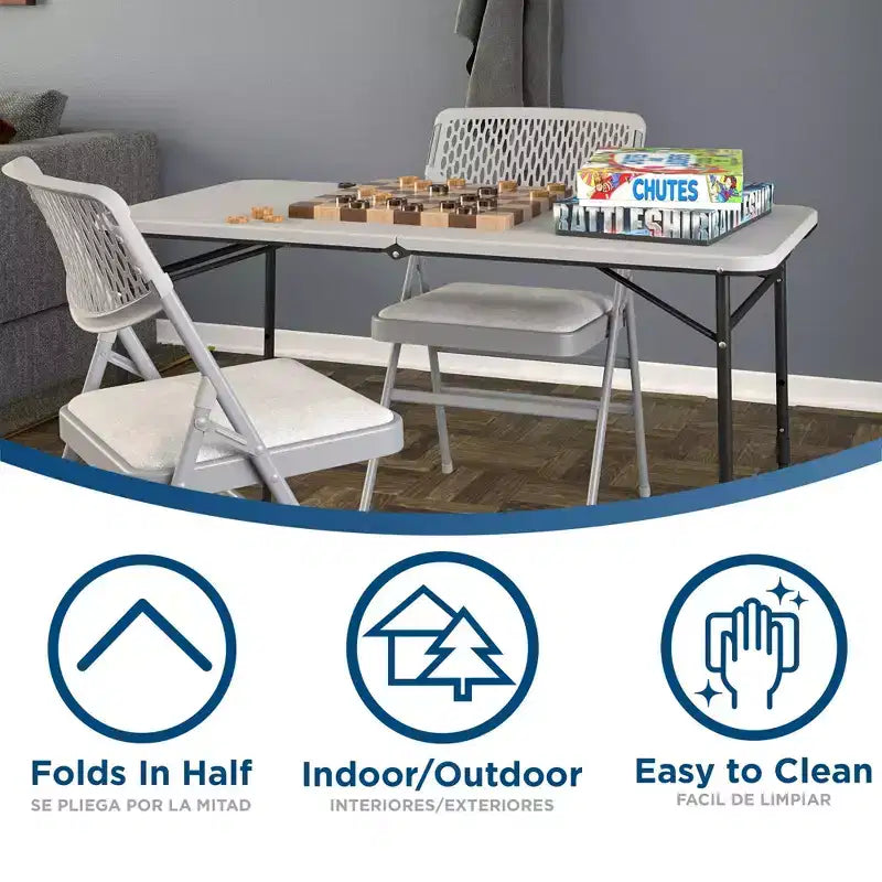 Table utilitaire portable COSCo de 4 pi pour l'intérieur/extérieur, se plie en deux, grise