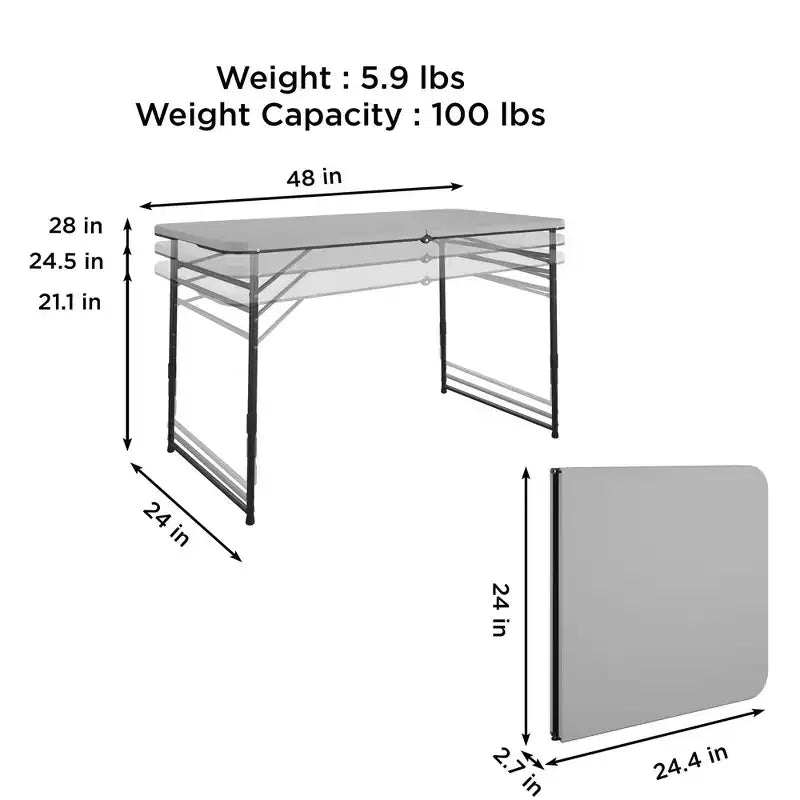 Table utilitaire portable COSCo de 4 pi pour l'intérieur/extérieur, se plie en deux, grise