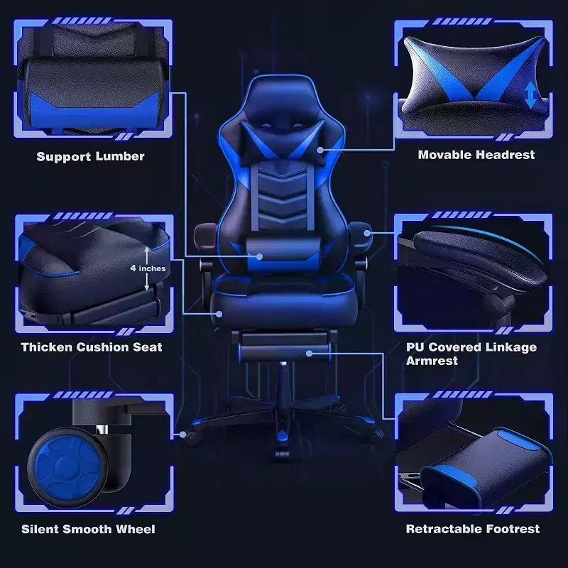 Chaise de Gaming ELECWISH avec Repose-pieds, Soutien Lombaire, Chaise d'Ordinateur Respirante avec Coussin à Ressorts Ensachés, Chaises pour Adultes