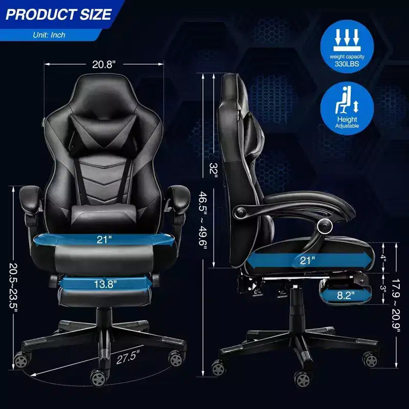 Chaise de Gaming ELECWISH avec Repose-pieds, Soutien Lombaire, Chaise d'Ordinateur Respirante avec Coussin à Ressorts Ensachés, Chaises pour Adultes