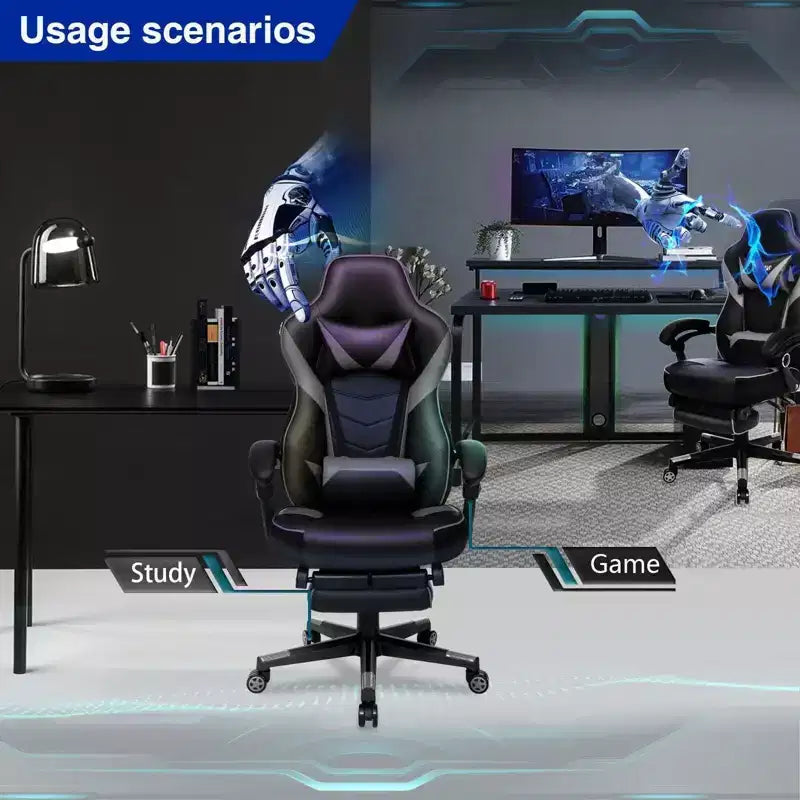 Chaise de Gaming ELECWISH avec Repose-pieds, Soutien Lombaire, Chaise d'Ordinateur Respirante avec Coussin à Ressorts Ensachés, Chaises pour Adultes
