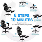 Chaise de Gaming ELECWISH avec Repose-pieds, Soutien Lombaire, Chaise d'Ordinateur Respirante avec Coussin à Ressorts Ensachés, Chaises pour Adultes