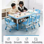 Ensemble Table et Chaises pour Enfants, Bureau Réglable en Hauteur avec 6 Sièges pour 2-10 Ans, Table d'Activités Manuelles, Plateau à Dessins, Pieds Antidérapants