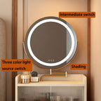 Coiffeuse 3 en 1 avec miroir de maquillage tactile, table de chevet et commode combinée avec station de charge, banc de rangement dissimulé et tabouret rembourré
