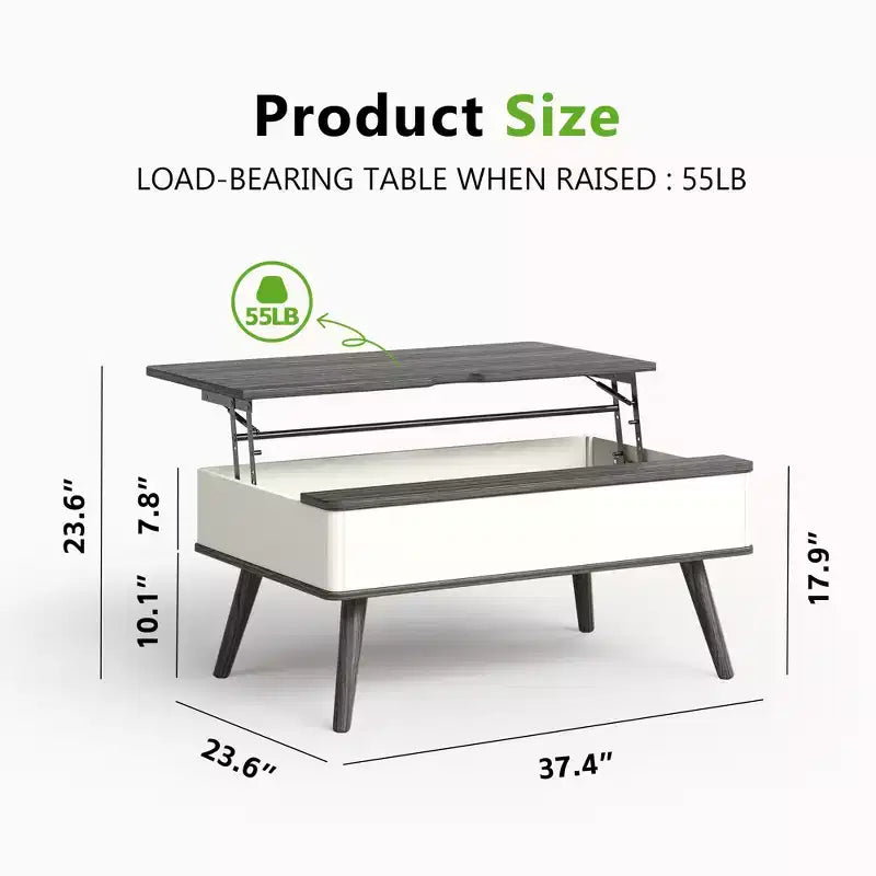 Table basse relevable en bois de 102 cm avec rangement caché - Tree City