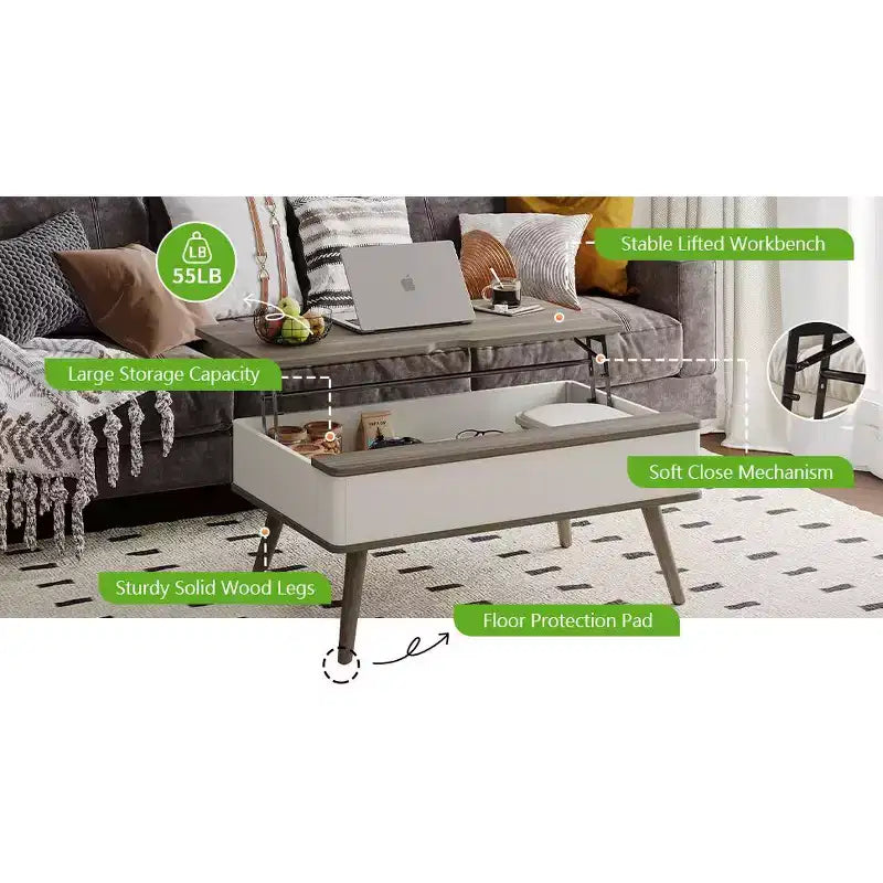 Table basse relevable en bois de 102 cm avec rangement caché - Tree City