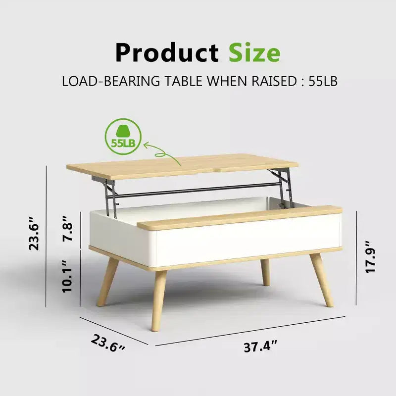 Table basse relevable en bois de 102 cm avec rangement caché - Tree City