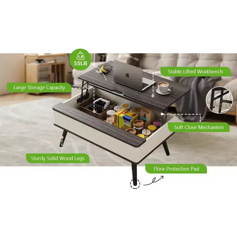 Table basse relevable en bois de 102 cm avec rangement caché - Tree City