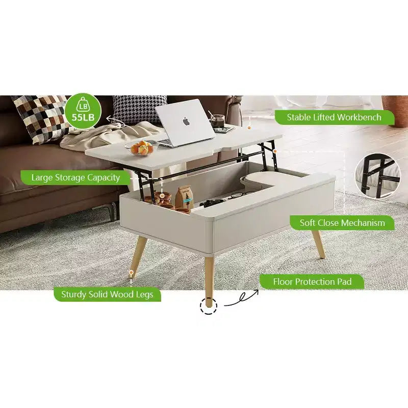 Table basse relevable en bois de 102 cm avec rangement caché - Tree City