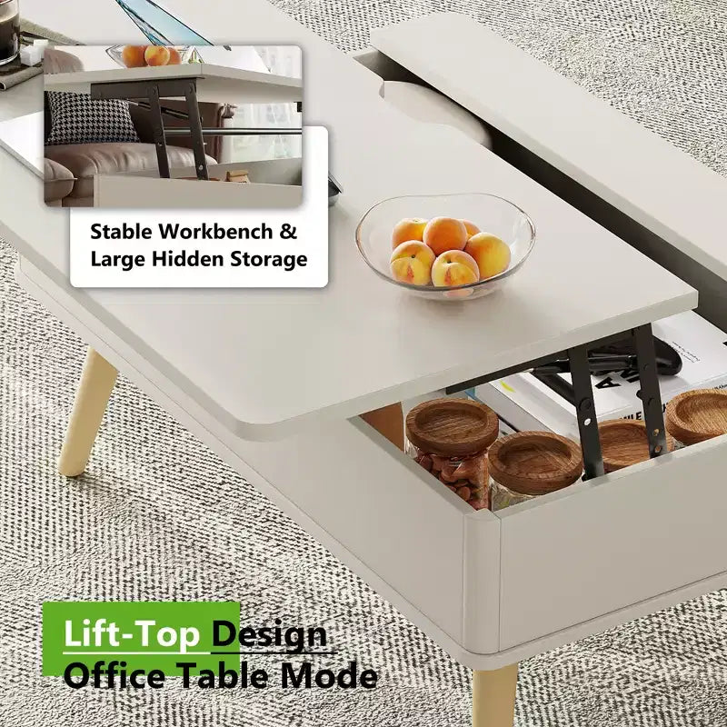 Table basse relevable en bois de 102 cm avec rangement caché - Tree City