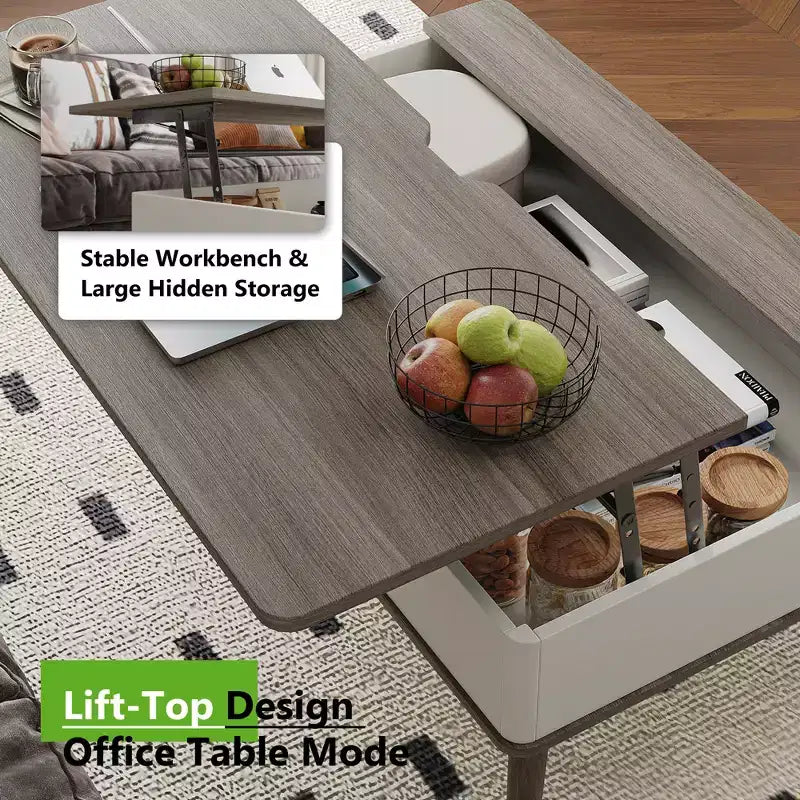 Table basse relevable en bois de 102 cm avec rangement caché - Tree City
