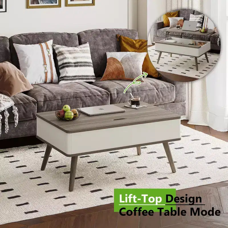 Table basse relevable en bois de 102 cm avec rangement caché - Tree City