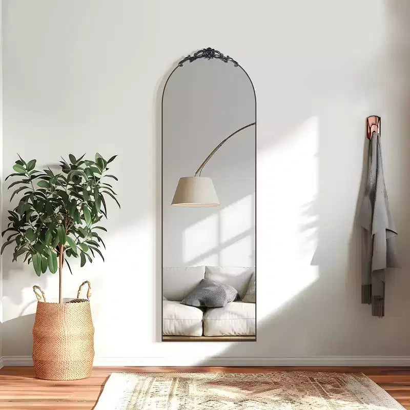 PexFix Miroir mural arqué avec cadre en bois de 79 cm (31 po) L x 180 cm (71 po) H pour chambre et salon, noir
