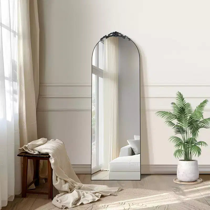 PexFix Miroir mural arqué avec cadre en bois de 79 cm (31 po) L x 180 cm (71 po) H pour chambre et salon, noir