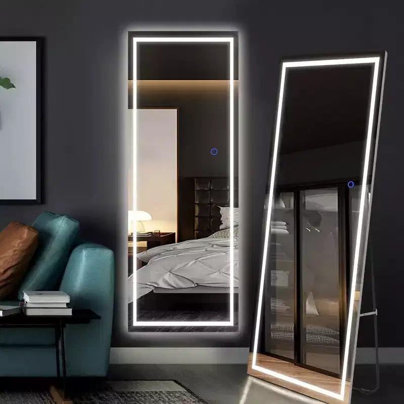 PexFix Miroir de courtoisie rectangulaire avec lumières de 63 po L x 16 po H Miroir mural en argent