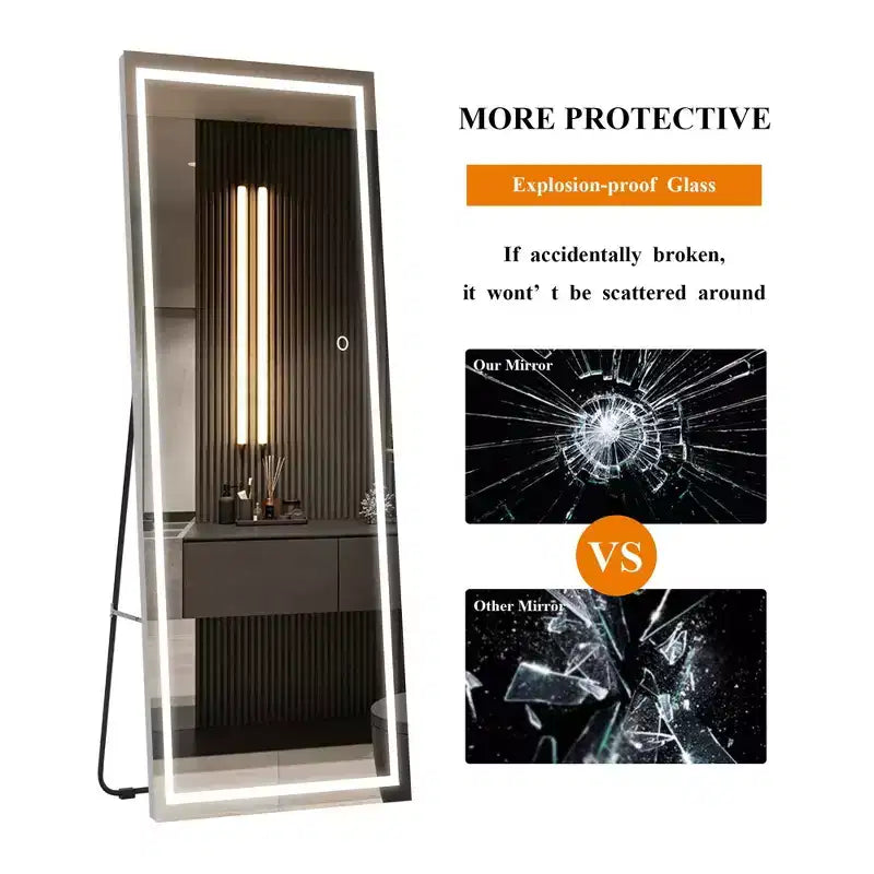 PexFix Miroir de courtoisie rectangulaire avec lumières de 63 po L x 16 po H Miroir mural en argent