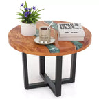 Table d'appoint ronde Costway de 24 po en bois de teck avec plateau en résine époxy, base en acajou pour patio