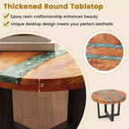Table d'appoint ronde Costway de 24 po en bois de teck avec plateau en résine époxy, base en acajou pour patio